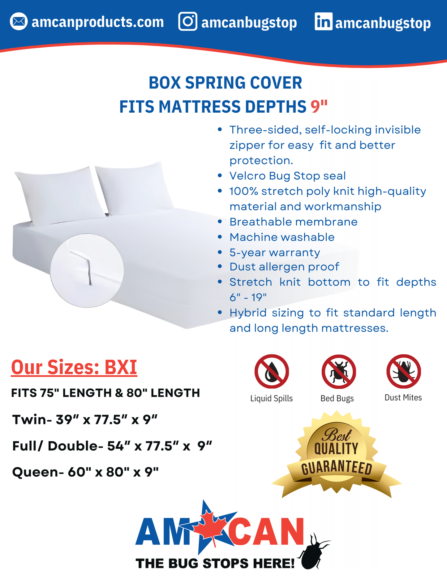 Invisible Zippered Stretch Knit Box Spring Cover