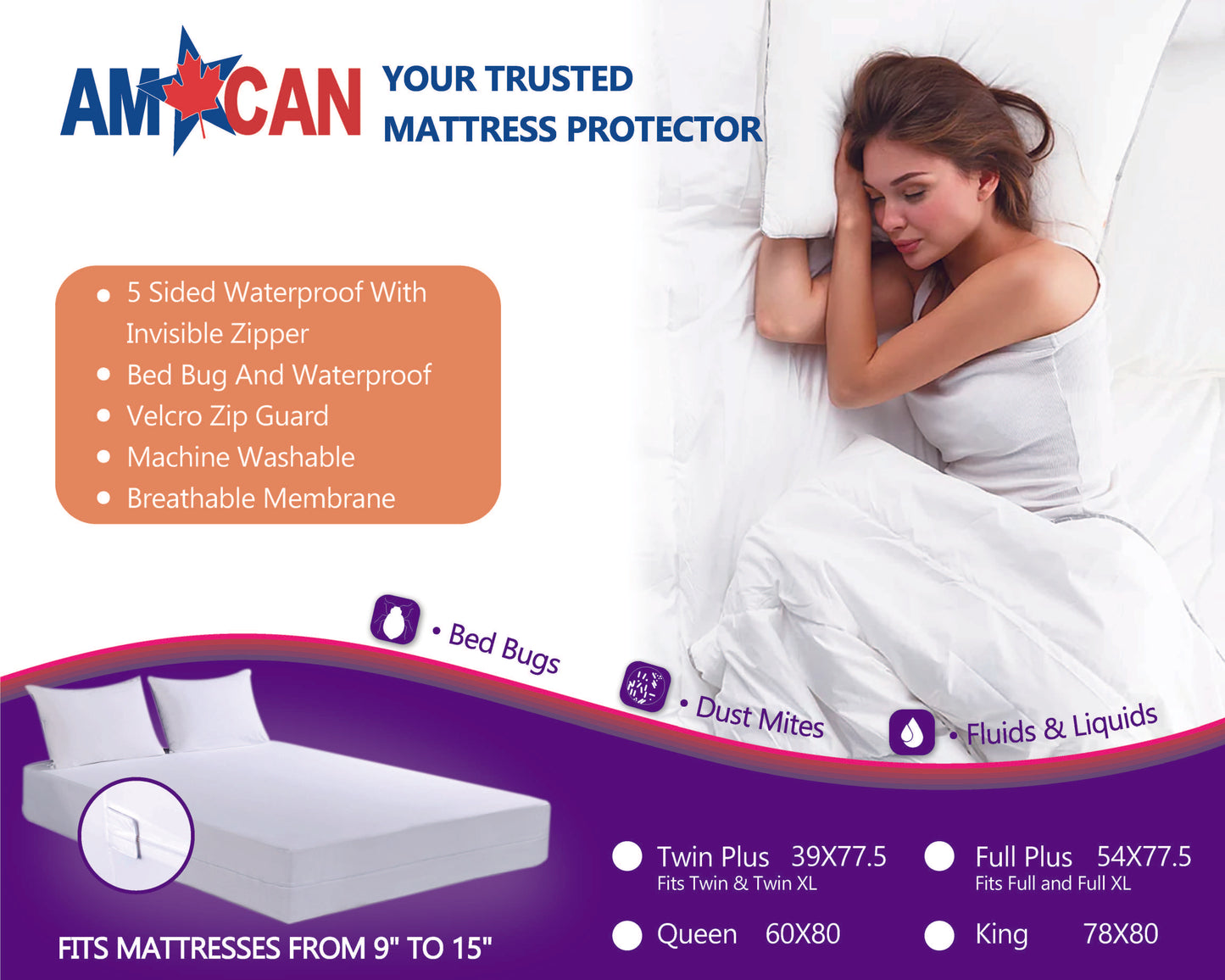High Profile Invisible Zippered Mattress Covers (Fits 9’’-15’’)