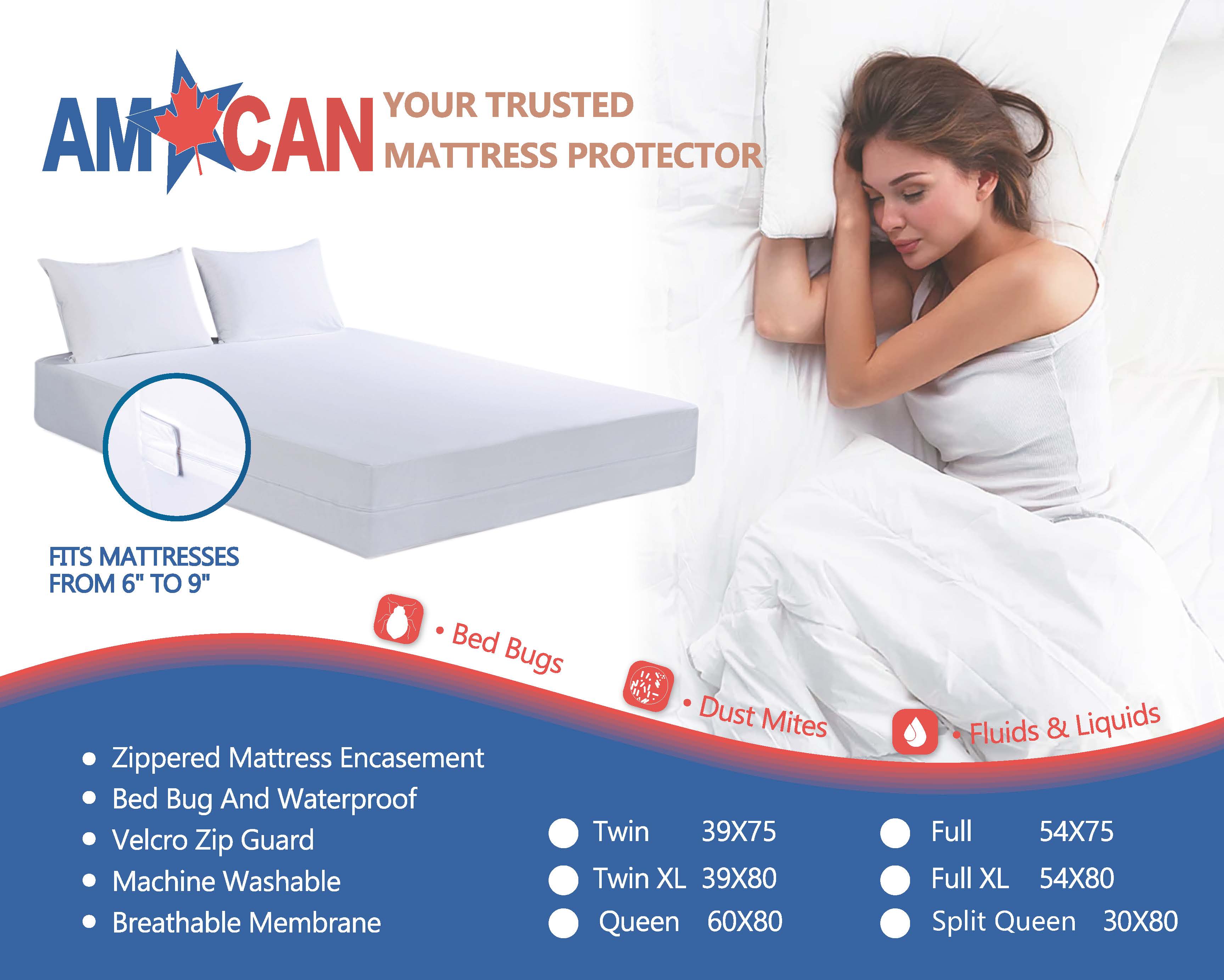 MIA Anti-Bug Zipped Mattress Cover Protector - King Size, Hypoallergenic & Breathable