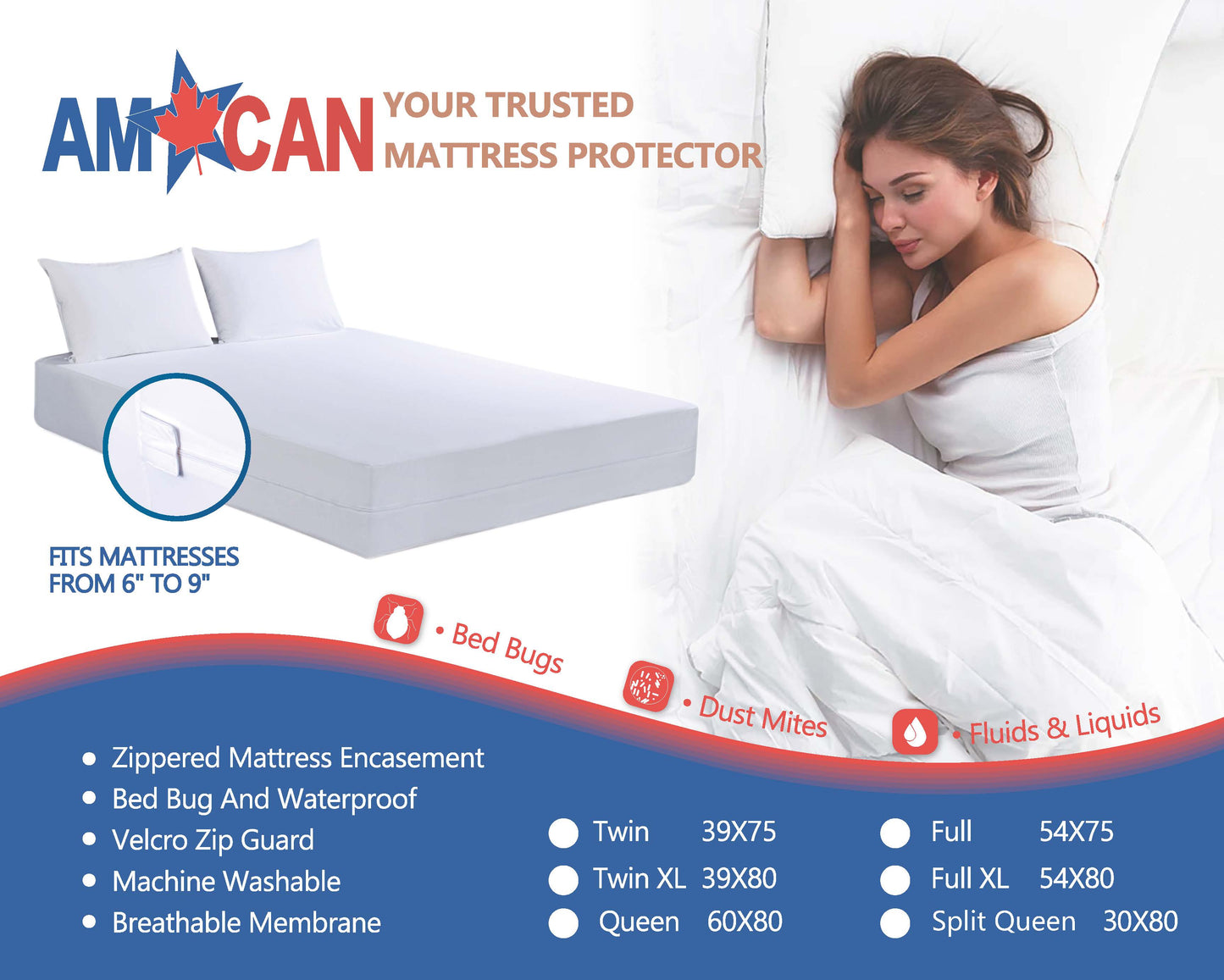 Low-Profile Zippered Mattress Covers (Fits 6”-9”)