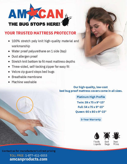 Economy High Profile Zippered Mattress Covers - One Side Waterproof (Fits 9’’-15’’)